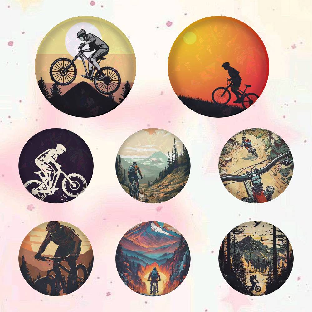 Mountain Biking Japan - Круглые броши с мультяшными персонажами 75x75